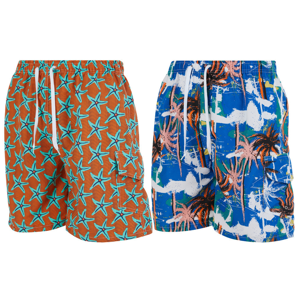 iBerryNY Mens Swimming Trunks, Cargo Swim Suit Shorts Mesh Lining, 2-Pairs